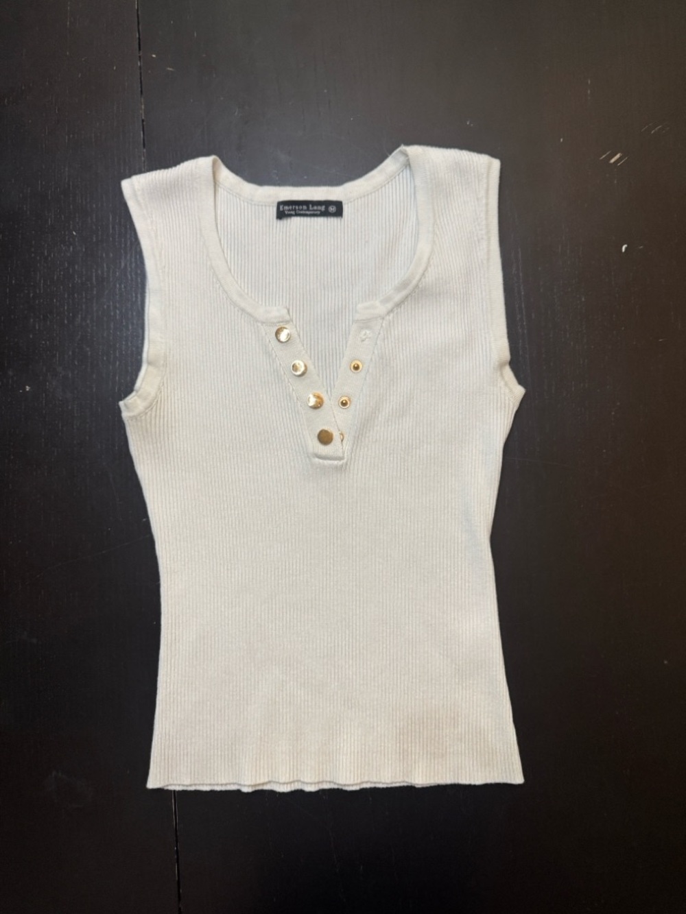 Sleeveless Ribbed Henley Tank - Cream